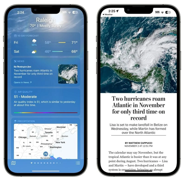 柳河苹果14维修分享iPhone 14手机如何看天气时顺带看新闻 