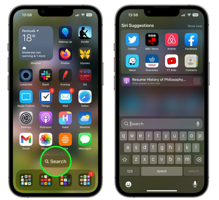 柳河苹果手机维修分享升级到 iOS 16 后，如何删除主屏幕上的搜索按钮 